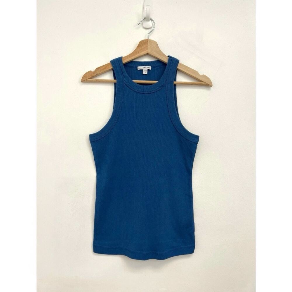 James Perse Sunset Tank Ribbed Fitted High Crew Neck Cutaway - Size 2/Medium